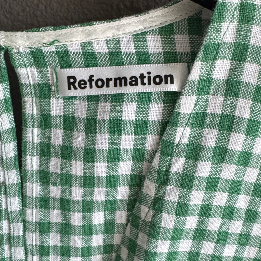Reformation Rodin Linen Gingham Wrap Mini Dress - Picture 2 of 7